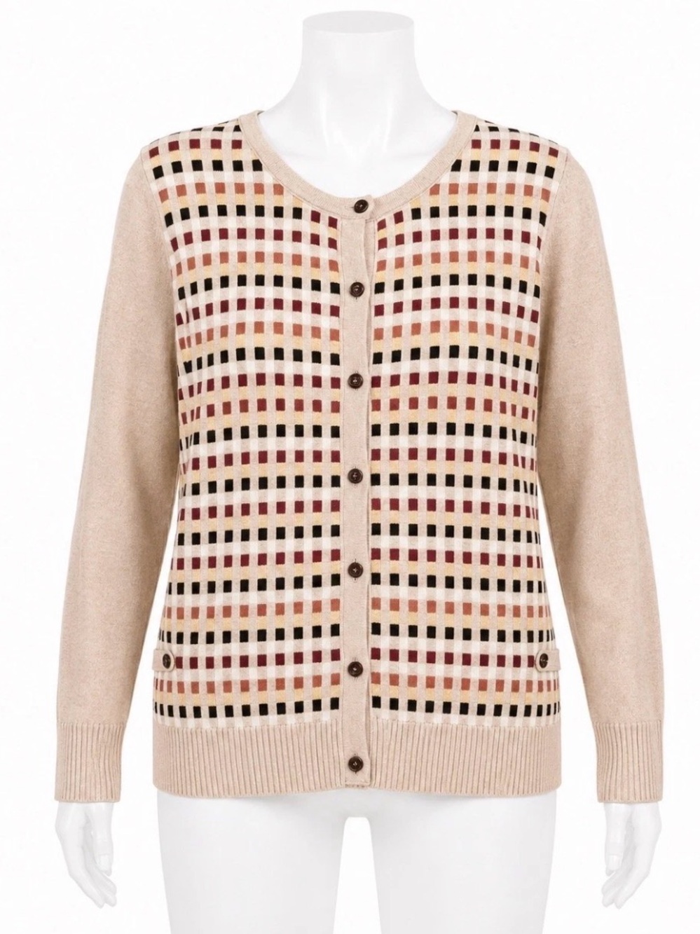 Christopher & Banks Geometric Knit Cardigan Sweater L Button Front 2005 vintage